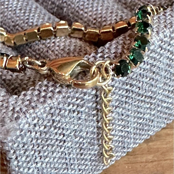 Emerald Green CZ 18K Gold Stainless Steel Tennis Bracelet May Birthstone Dainty - Picture 5 of 8